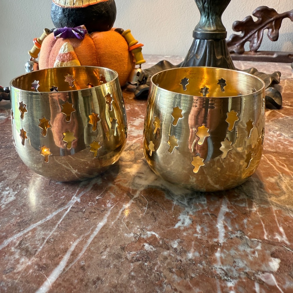 Vintage Solid Brass Candle Holders with Cutouts